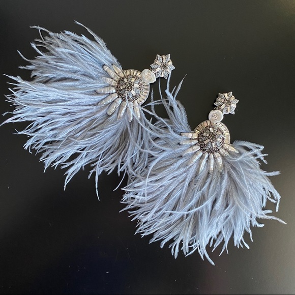 Ranjana Khan Ostrich Feather & Burnt Crystal Earrings - Picture 8 of 10